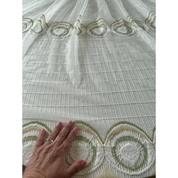Vintage 70s pleated curtain, white with green/yellow groovy pattern, for 1 - Picture 6 of 10